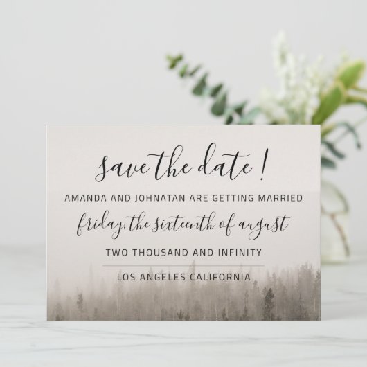 Rustic Forest Misty Landscape Wedding Save The Date (Staand voorkant)