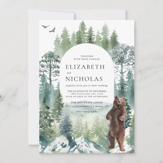 Rustic Forest Mountain | Camping Wedding Kaart (Voorkant)