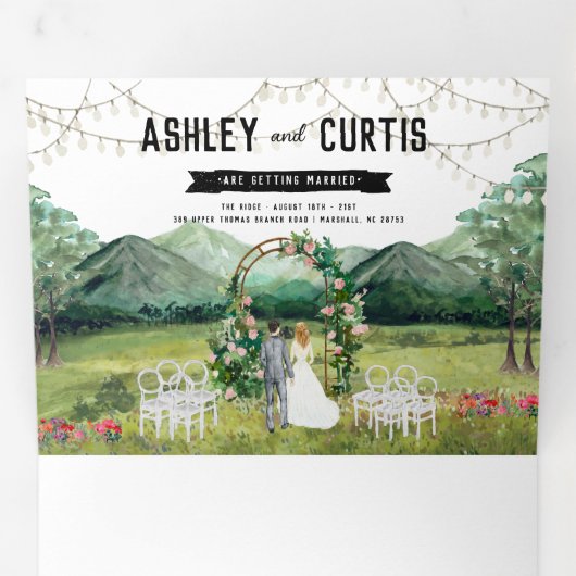 Rustic Forest Mountain Mariage Invitation à trois  (Intérieur en premier)