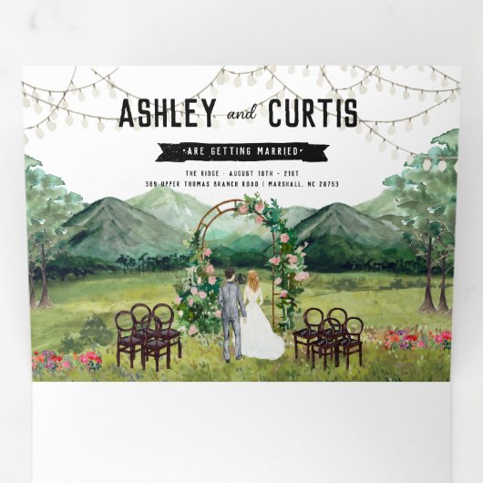 Rustic Forest Mountain Wedding Drieluik Uitnodiging (Binnenzijde eerst)