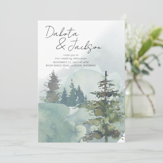 Rustic Forest Mountain Wedding Kaart (Staand voorkant)