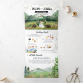 Rustic Forest Mountain Wedding Tri-Fold Uitnodigin Drieluik Uitnodiging (Binnen)