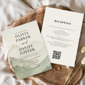 Rustic Forest Mountains QR Code Wedding  Kaart