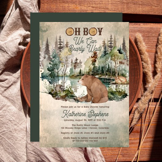Rustic Forest Oh Boy Barly Wait Baby shower Kaart
