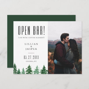 Rustic Forest OPEN BAR Save the Date Humor Aankondiging