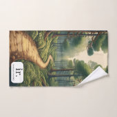 Rustic Forest Path met naam en monogram Bad Handdoek (Handdoek)