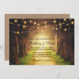 Rustic Forest Path String Lights Wedding Kraft Kaart