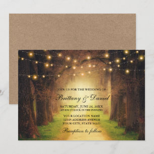Rustic Forest Path String Lights Wedding Kraft Kaart