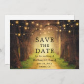 Rustic Forest Path Wedding String Lights Save The Date (Voorkant / Achterkant)