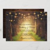 Rustic Forest Path Wood String Lights Wedding Kaart (Voorkant / Achterkant)