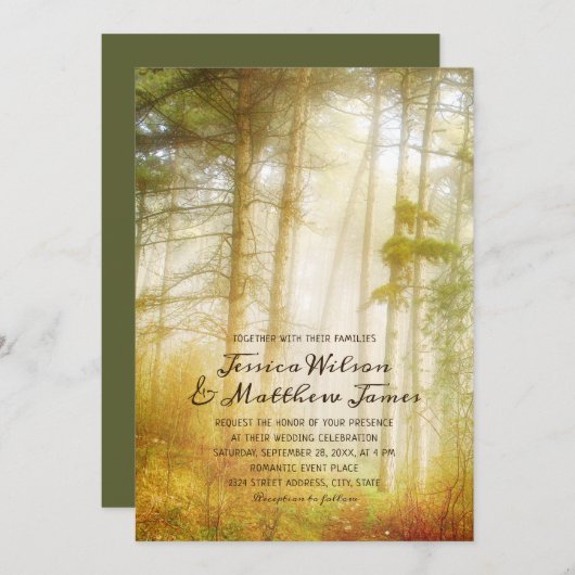 Rustic Forest Pine Trees Romantic country Wedding Kaart (Voorkant / Achterkant)