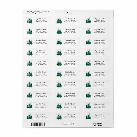 Rustic Forest Pine Trees Waterverf Modern script Etiket (Full Sheet)
