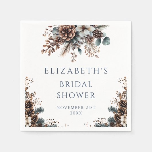 Rustic Forest Pinecones Floral Vrijgezellenfeest Servet (Voorkant)