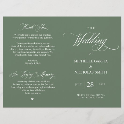 Rustic Forest Sage Green, Programme de mariage pli (Devant)