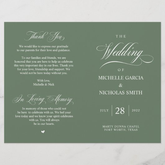 Rustic Forest Sage Green, Programme de mariage pli (Devant)