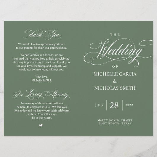 Rustic Forest Sage Green, Programme de mariage pli (Devant)