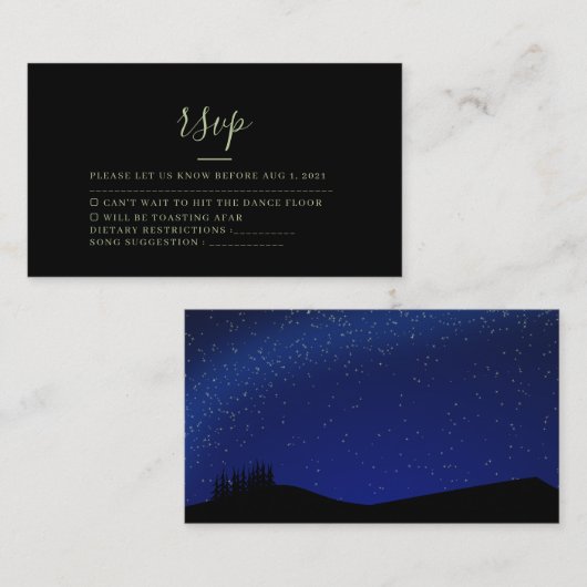 Rustic Forest Starry Night Wedding Carte Rsvp (Devant / Derrière)