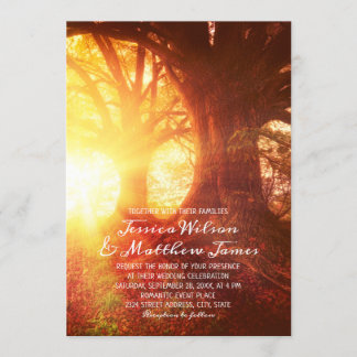 Rustic Forest Sunset Tree Country Summer Wedding Kaart