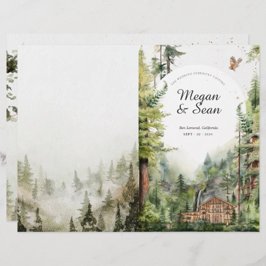 Rustic Forest Waterfall Wedding Programme (Devant / Derrière)