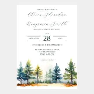 Rustic Forest Waterverf Wedding Uitnodiging