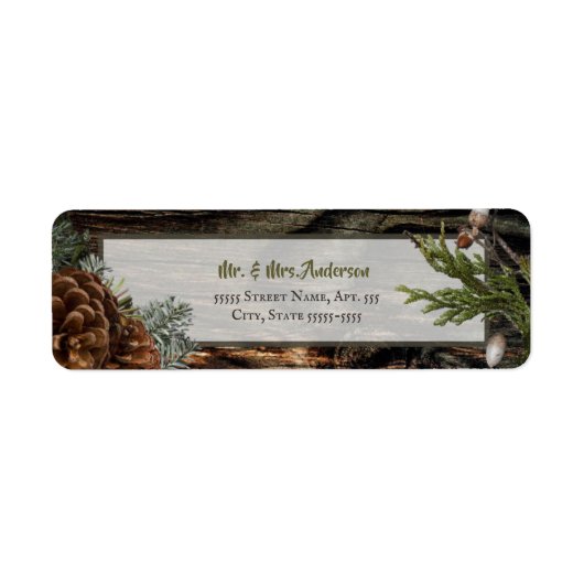 Rustic Forest Wedding Dark Wood Evergreen Bough Etiket (Voorkant)