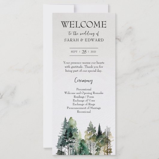 Rustic Forest Wedding Programma (Voorkant)