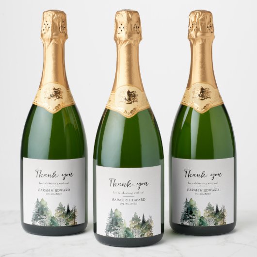 Rustic Forest Wedding Sparkling Wijnetiket (Flessen)