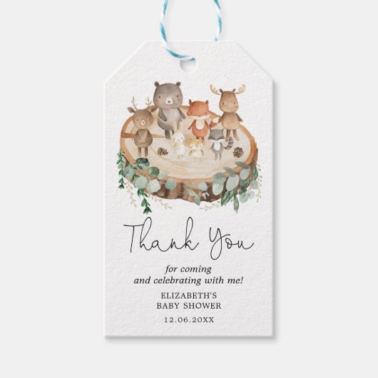 Rustic Forest Woodland Animals Baby shower Favors Cadeaulabel (Voorkant)