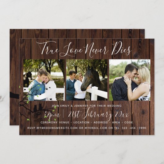 Rustic FOTO Collage Wedding INVITATION Wood Kaart (Voorkant / Achterkant)