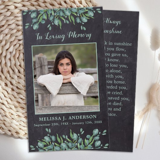 Rustic Foto Eucalyptus Memorial Prayer Kaart