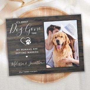 Rustic Foto Funny Pet Wedding Dog Verloving Aankondigingskaart