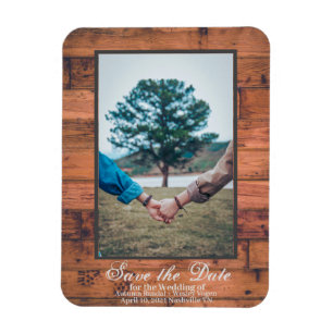 Rustic Foto Save the Date Wood Personalize Magneet
