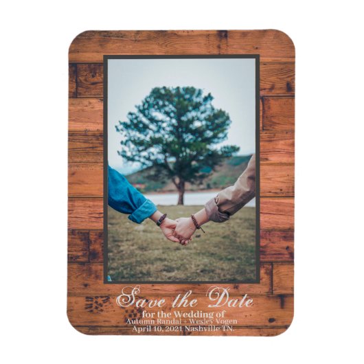 Rustic Foto Save the Date Wood Personalize Magneet (Verticaal)