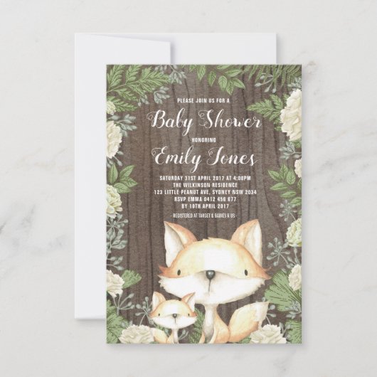 Rustic Fox Baby shower Botanical Greenery Kaart (Voorkant)