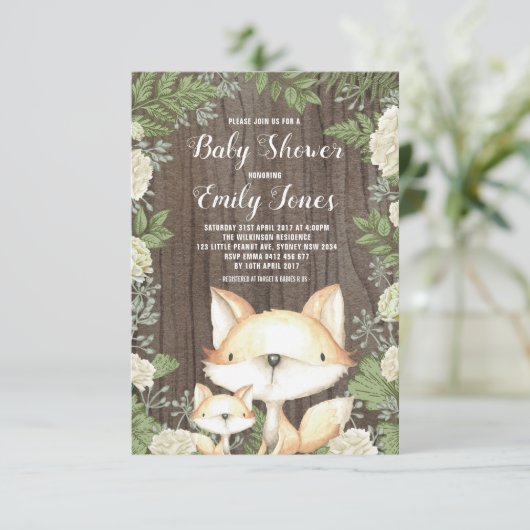 Rustic Fox Baby shower Botanical Greenery Kaart (Staand voorkant)