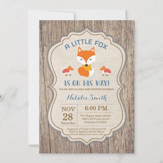 Rustic Fox Baby shower Invitation Boy Kaart (Voorkant)