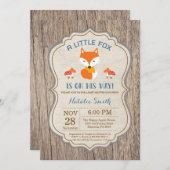 Rustic Fox Baby shower Invitation Boy Kaart (Voorkant / Achterkant)