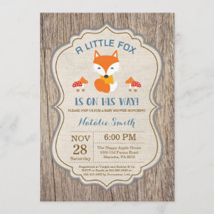 Rustic Fox Baby shower Invitation Boy Kaart