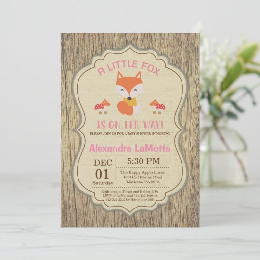 Rustic Fox Baby shower Invitation fille (Debout devant)