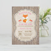 Rustic Fox Baby shower Invitation Girl Kaart (Staand voorkant)