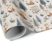 Rustic Fox en kerstboom en Bauble in blauw Cadeaupapier (Rol Hoek)