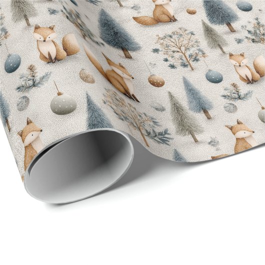 Rustic Fox en kerstboom en Bauble in blauw Cadeaupapier (Rol Hoek)