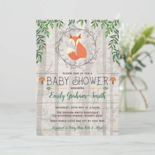 Rustic Fox Greenery Woodland Baby Showerr Kaart (Staand voorkant)