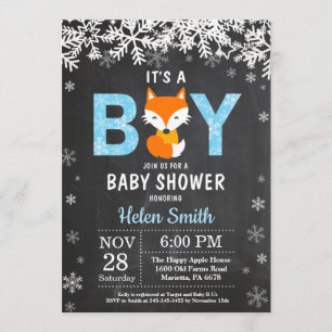 Rustic Fox Winter Boy Baby shower Kaart