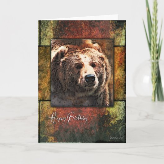 Rustic Framed Grizzly Verjaardag Kaart (Voorkant)