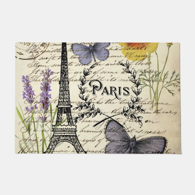 rustic french country scripts paris eiffel tower deurmat (Voorkant)