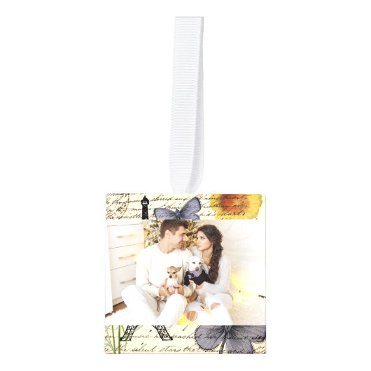 rustic french country scripts paris eiffel tower kubus ornament (Voorkant)