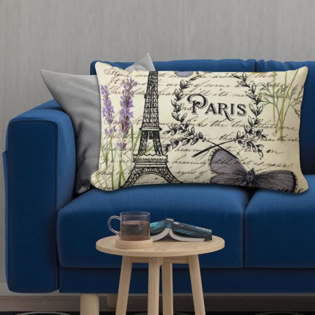 rustic french country scripts paris eiffel tower kussen (rustic french country scripts paris eiffel tower lumbar pillow)