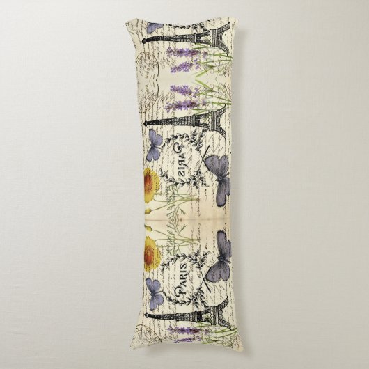 rustic french country scripts paris eiffel tower lichaamskussen (Voorkant Verticaal)
