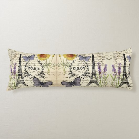 rustic french country scripts paris eiffel tower lichaamskussen (Voorkant)